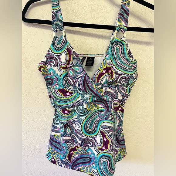 Anne Cole Other - Anne Cole wrap paisley print tankini top adjustable straps bra padding sz 8
